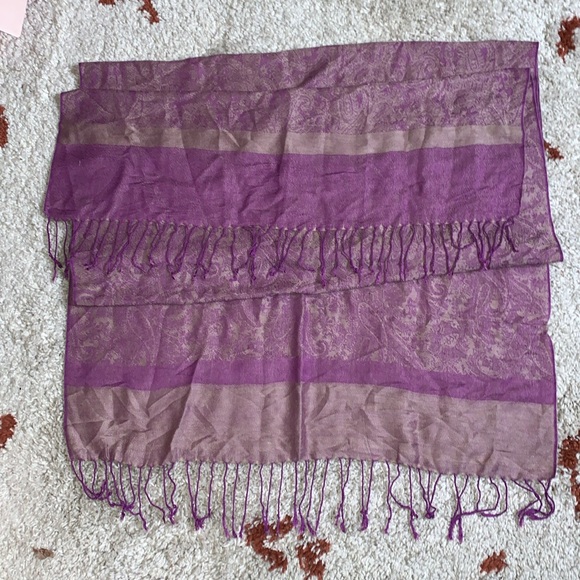 Pashmina Scarf- 70% Pashmina Cashmere- %30 Silk- Purple and Gold- Very Long - Picture 2 of 5